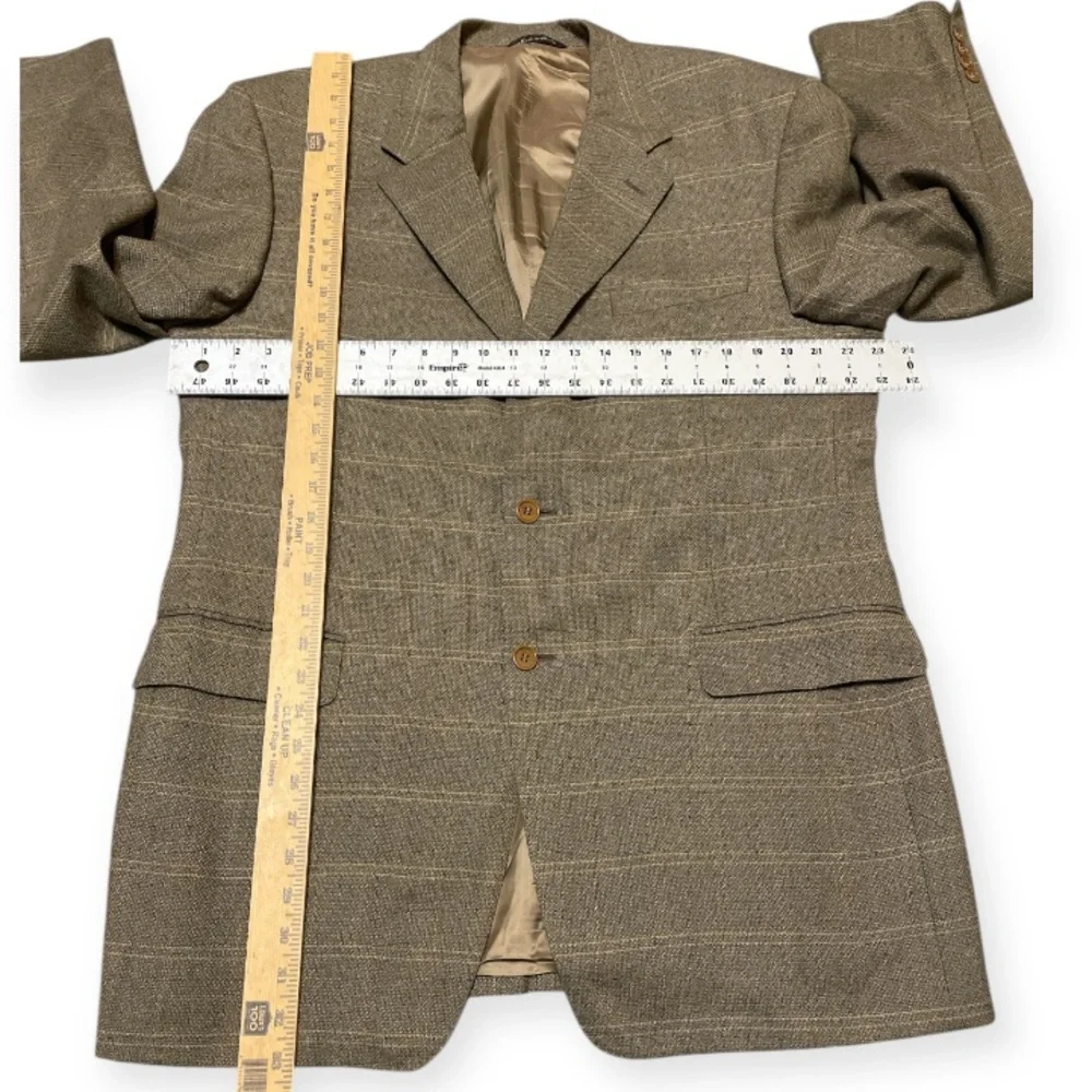 Men's Canali Sport Coat 44R Tan Glen Plaid Wool Blazer Suit Jacket